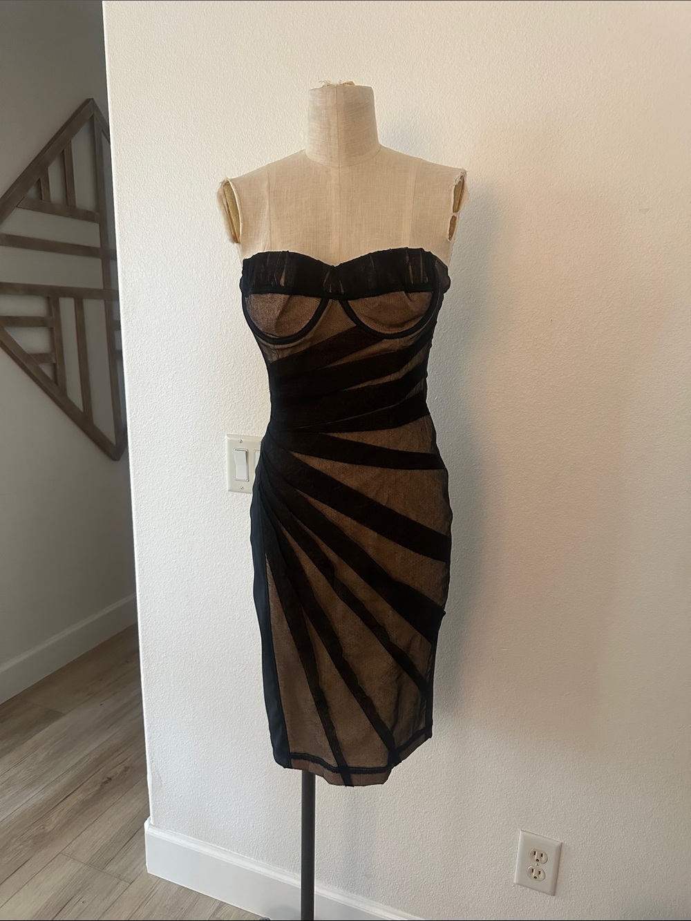 NWT D&G Black and Nude Strapless Mesh Midi Dress